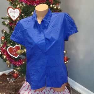 Worthington Button Up Blouse Stretchy Large Blue EUC